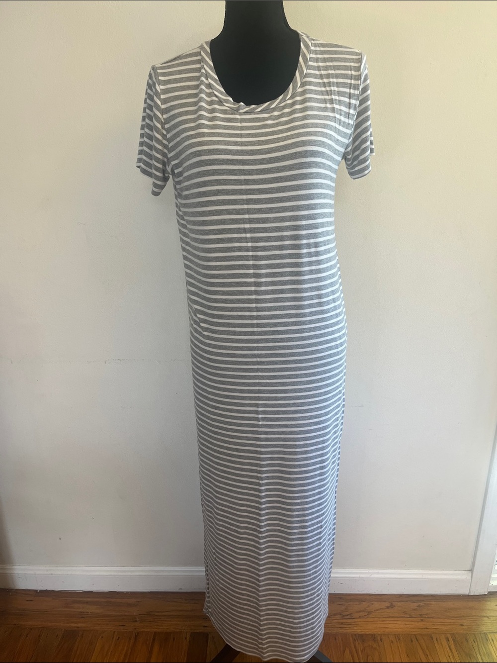 audrey Gray & White Striped Maxi Dress